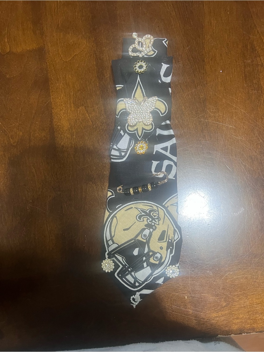 Black & Gold Saints Necktie with Fleur-de-Lis Accents